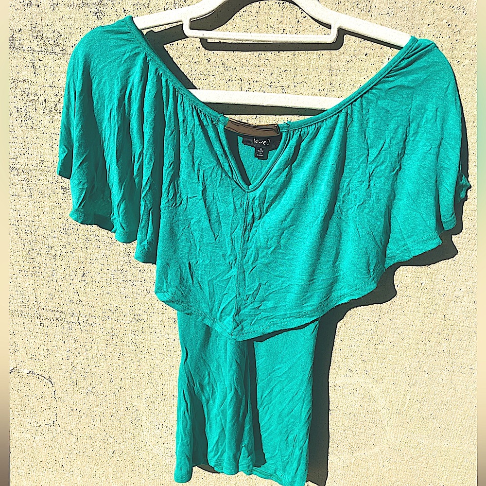 Love J off the shoulder gold front link top aqua color size small